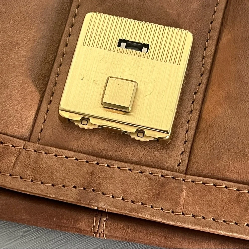 RARE Vintage AMIET Switzerland Leather Messenger Bag Swiss Combo Lock Key Clip